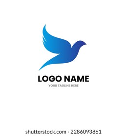 Dove logo design vector template with blue color isolated on white background