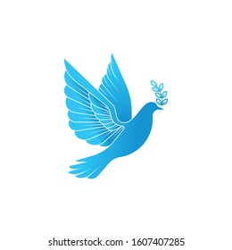 Dove Logo icon vector illustration. Abstract Line art of a flying dove with olive branch on a white background. Vector Dove icon logo, app, web template.