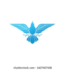 Dove Logo icon vector illustration. Abstract Line art of a flying dove with olive branch on a white background. Vector Dove icon logo, app, web template.