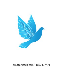 Dove Logo icon vector illustration. Abstract Line art of a flying dove with olive branch on a white background. Vector Dove icon logo, app, web template.