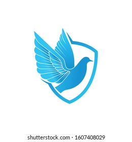 Dove Logo icon vector illustration. Abstract Line art of a flying dove with olive branch on a white background. Vector Dove icon logo, app, web template.