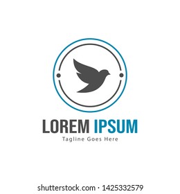 Dove logo template design with frame. minimalist dove logo vector illustration