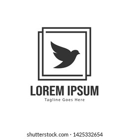 Dove logo template design with frame. minimalist dove logo vector illustration
