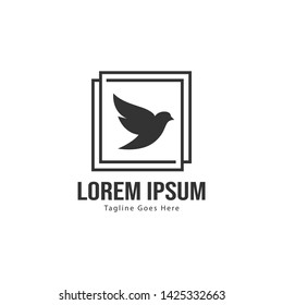 Dove logo template design with frame. minimalist dove logo vector illustration