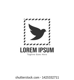 Dove logo template design with frame. minimalist dove logo vector illustration