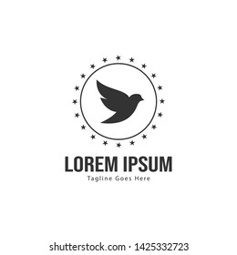 Dove logo template design with frame. minimalist dove logo vector illustration