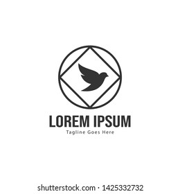 Dove logo template design with frame. minimalist dove logo vector illustration
