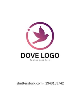 Dove logo template design. Dove logo with modern frame isolated on white background