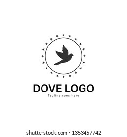 Dove logo template design. Dove logo with modern frame isolated on white background