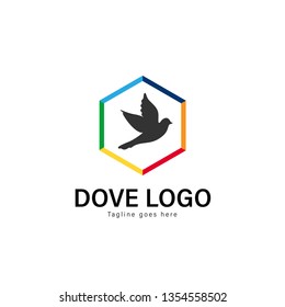 Dove logo template design. Dove logo with modern frame isolated on white background