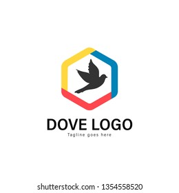Dove logo template design. Dove logo with modern frame isolated on white background