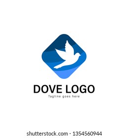 Dove logo template design. Dove logo with modern frame isolated on white background