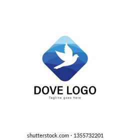 Dove logo template design. Dove logo with modern frame isolated on white background