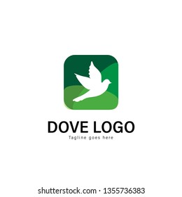 Dove logo template design. Dove logo with modern frame isolated on white background