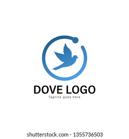 Dove logo template design. Dove logo with modern frame isolated on white background
