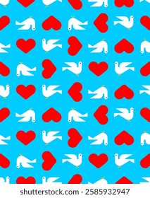 Dove and love pattern seamless. pigeon and heart background