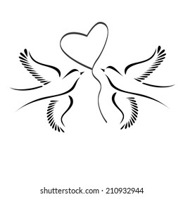 Dove or lovebirds with heart