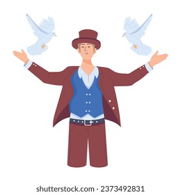 Dove magic trick, handy flat illustration 