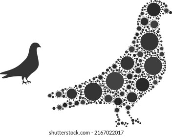 Dove mosaic icon. Vector collage is designed with scattered covid icons. Covid mosaic dove icon. Dove collage for isolation templates.