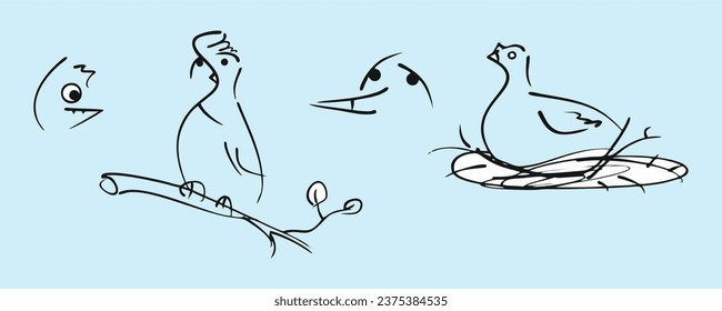 Dove. Nido. Aves. Gráficos vectoriales, eps