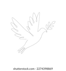 Dove and olive branch drawn in one continuous line  One line drawing  minimalism  Vector illustration 