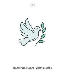 Dove with Olive Branch icon symbol vector illustration isolated on white background