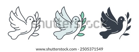 Dove with Olive Branch icon symbol vector illustration isolated on white background