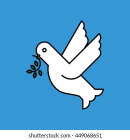 Dove with olive branch in linear style.