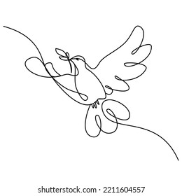 Dove with olive Branch One Continuous Line Drawing Bird symbol of Peace and Freedom  Simple linear style. Editable stroke. Doodle vector illustration One Line Vector Illustration Isolated on a white b