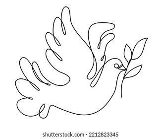 Dove and olive Branch One Continuous Line Drawing Bird symbol Peace   Freedom  Simple linear style   Doodle vector illustration One Line Vector Illustration Isolated white background 