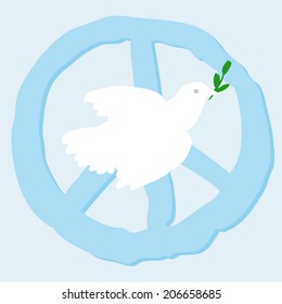 Dove with olive branch. Peace symbol. Poster. Vector illustration.