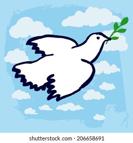 Dove with olive branch. Peace symbol. Poster. Vector illustration.
