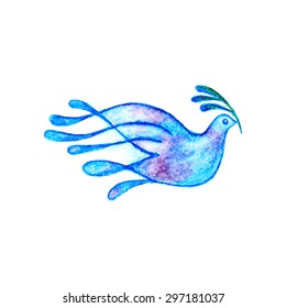 Dove with olive branch peace symbol watercolor pencils drawing 
