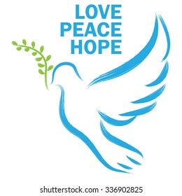 Dove and olive branch, symbol of peace.