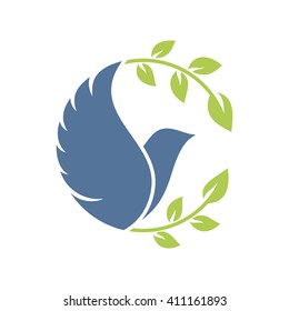 Dove With Olive Branch. Vector Icon.