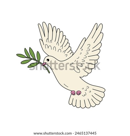 DOVE WITH OLIVE BRANCH. Vector illustration in groove style	