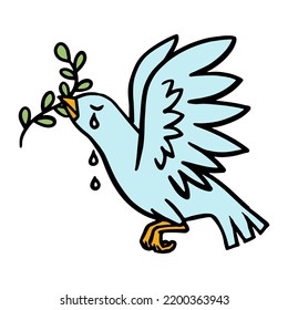 Dove olive peace concept. Hand drawn vector color illustration.