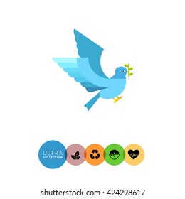 Dove with olive twig flat icon