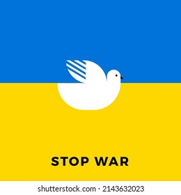 Dove on the background colors of the Ukrainian flag. Stop War in Ukraine concept vector illustration. Save Ukraine, Ukraine flag praying concept illustration background. Save Ukraine from Russia.