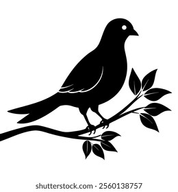 dove on the branch vector art on white background. silhouette dove vector art on the branch.