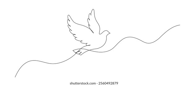 Dove one continuous line sketch. Hand drawn doodle illustration of bird of piece, pigeon