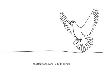 Dove one line continuous. Fly dove line art. Hand drawn vector art.