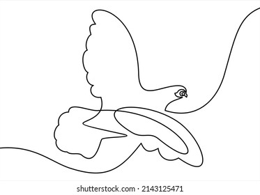 Dove one line drawing, Continuous hand drawn bird animal flying. Good for poster, logo, emblem, and banner.
