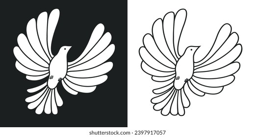 Doblar en contorno en vector. Hermosa paloma en vector.