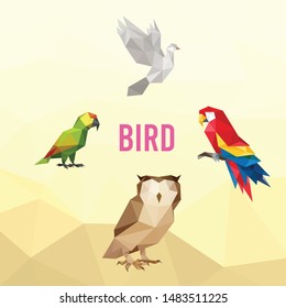 DOVE OWL PARROT BIRD ANIMAL PET LOW POLY LOGO ICON SYMBOL. TRIANGLE GEOMETRIC POLYGON