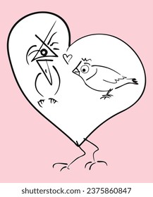 Dove and parrot. Heart, love. Vector drawing, eps