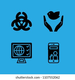 dove of peace, biological hazard, television and smartphone icons vector in sample icon set for web and graphic design