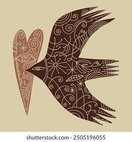 Dove of Peace bird boho naive funky hand-drawn style clipart