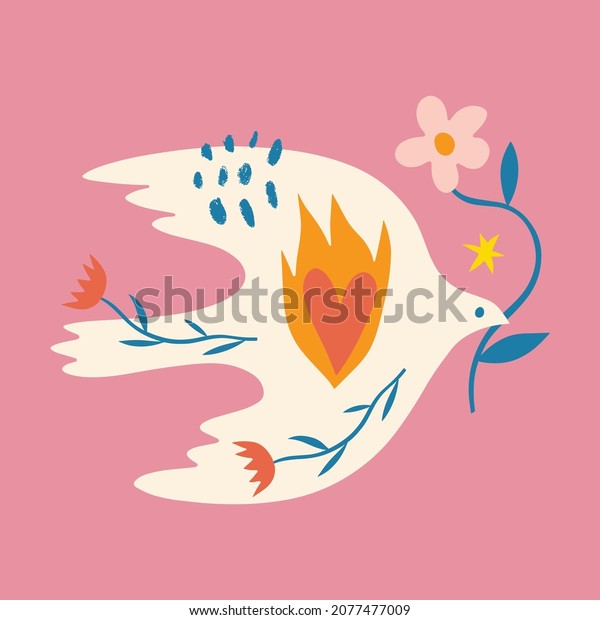 Dove\
of Peace bird boho naive funky handdrawn style\
art