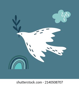 Dove of Peace bird hand cartoon style. International Day of Peace, traditionally celebrated annually. Peace in the world concept, nonviolence vector.